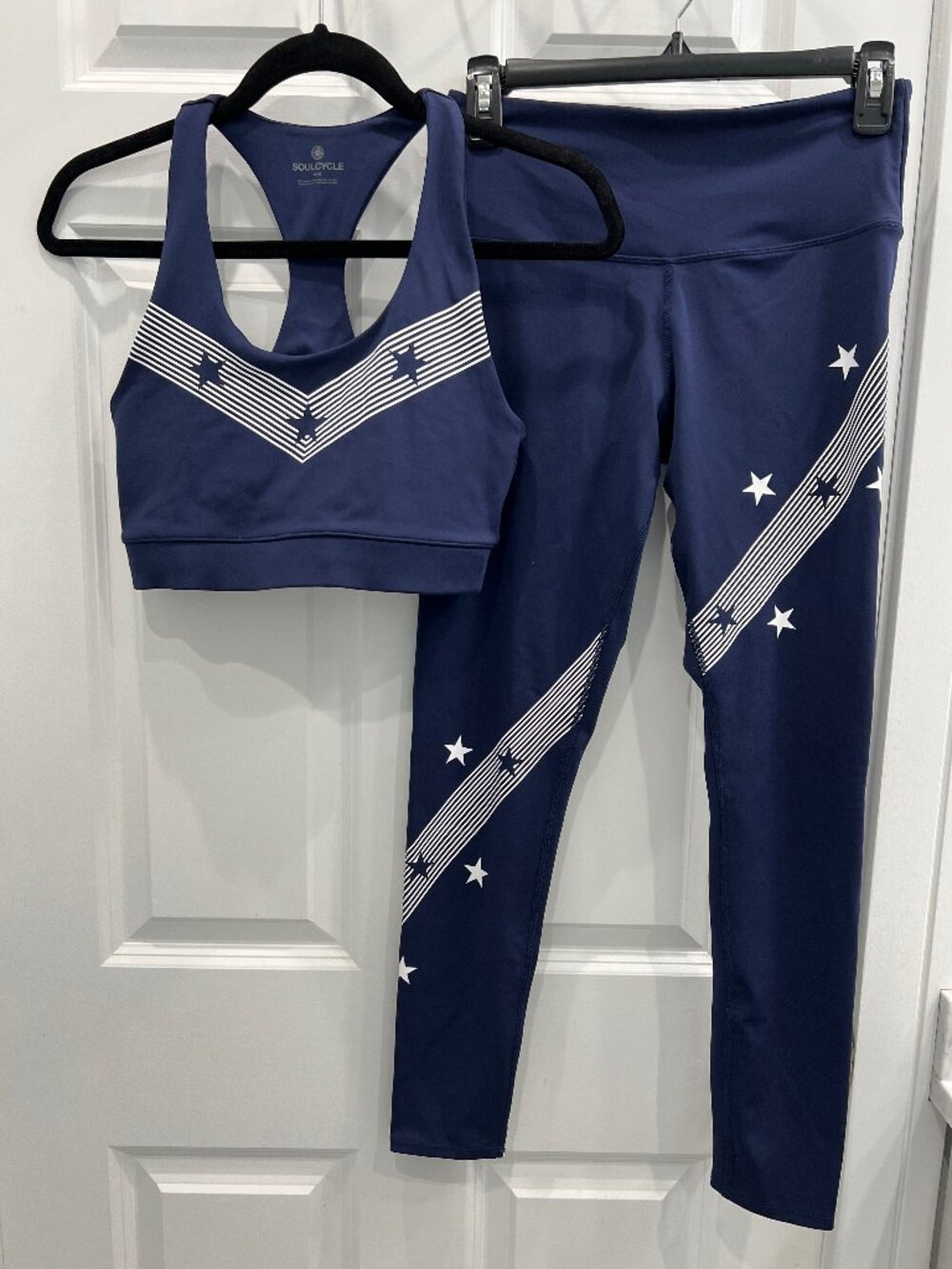 Soul Cycle bra (M) & leggings (S); navy with white stars & stripes